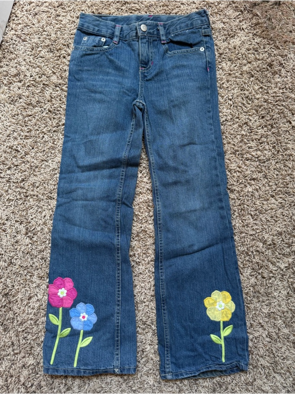 Vintage Gymboree Girls Dark Wash Flared Jeans with Floral Appliqué size 9